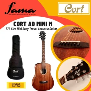 cort ad mini m open pore standard series 3/4 mini body full mahogany travel acoustic guitar