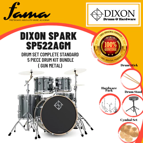 dixon spark sp522a drum set complete standard 5 piece drum kit bundle