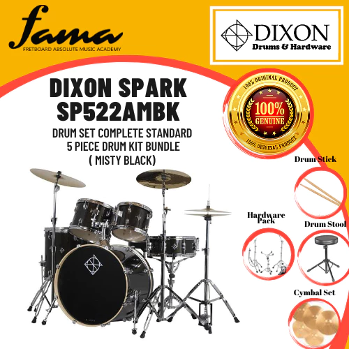 dixon spark sp522a drum set complete standard 5 piece drum kit bundle
