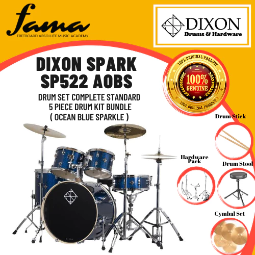 dixon spark sp522a drum set complete standard 5 piece drum kit bundle