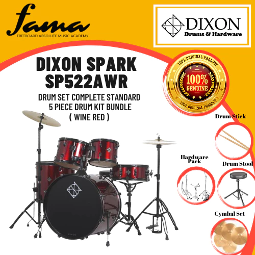 dixon spark sp522a drum set complete standard 5 piece drum kit bundle