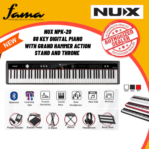 nux npk 20 88 key digital piano with grand hammer action, stand and throne for beginner