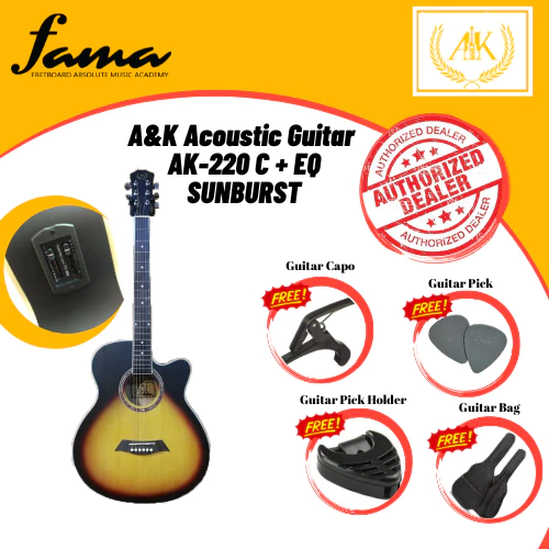 a&k ak 220 ce 40'' (sunburst) cutaway acoustic guitar with pick up