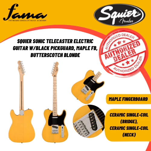 squier sonic telecaster electric guitar w/black pickguard, maple fb