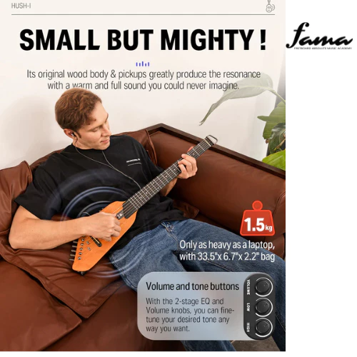 donner ec1781 hush i acoustic electric guitar, mahogany travel guitar