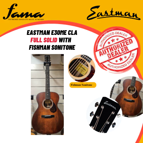 eastman e3ome cla full solid with fishman sonitone with guitar bag casing padded
