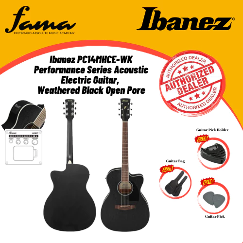 ibanez pc14mhce wk performance series acoustic electric guitar, weathered black open pore with pickup eq