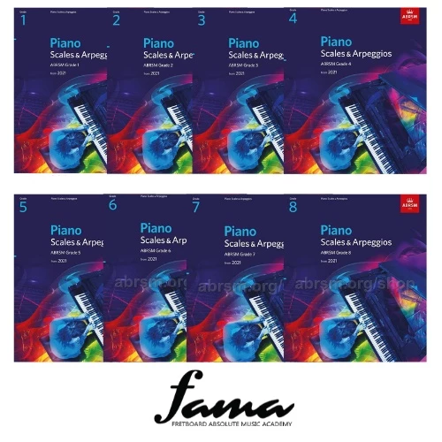 abrsm piano scales & arpeggios exam book from 2021 grade 1 to 8 (scale)