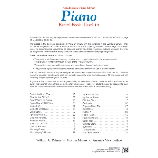 alfred s basic piano library recital book lesson 1a 2