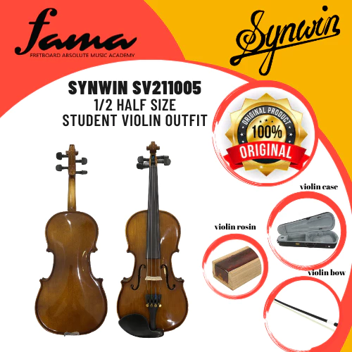 synwin sv211005 1/2 half size student violin outfit (sv1005)