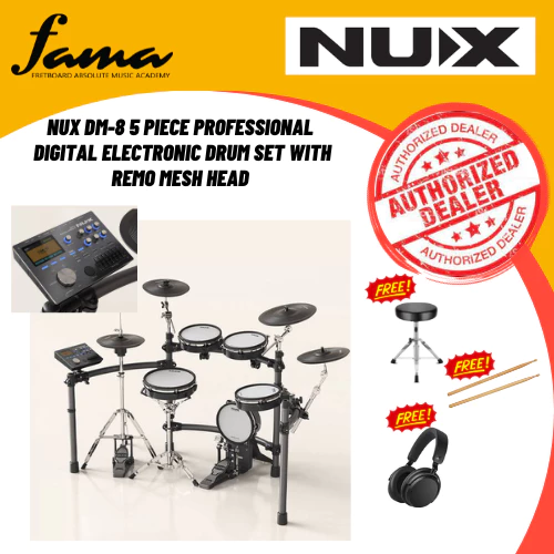nux dm 8 5 piece professional digital electronic drum set with remo mesh head (dm8 dm 8)
