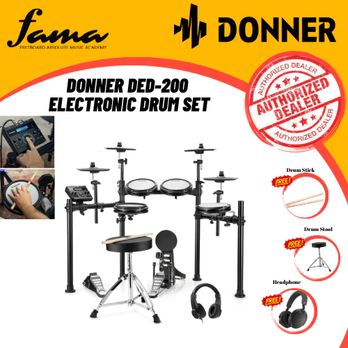 donner ded 200 electronic drum set, electric drum kit with quiet mesh drum pads, 2 cymbals w/choke, 31 kits and 45