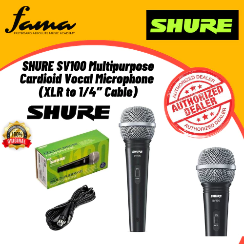 shure sv100 dynamic cardioid handheld multi purpose microphone with m100 mic stand package (sv 100)