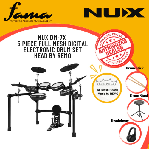 nux dm 7x 5 piece full mesh digital electronic drum set head by remo