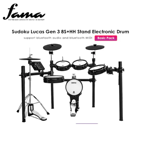 sudoku lucas 8s + hh stand gen3 series full mesh electronic drum , drumsticks, headphone (basic pack)