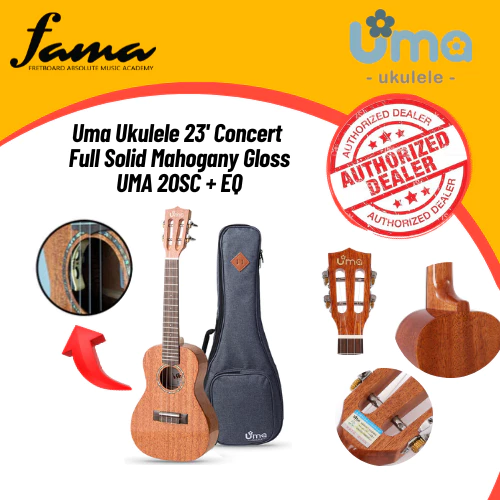 uma ukulele 23' concert full solid mahogany gloss uma uk 20sc + eq (equalizer)
