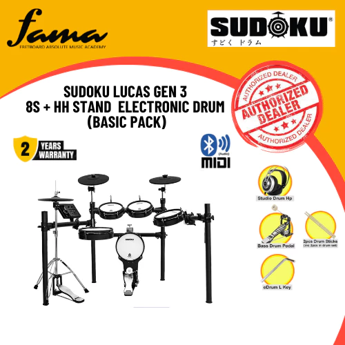 sudoku lucas 8s + hh stand gen3 series full mesh electronic drum , drumsticks, headphone (basic pack)