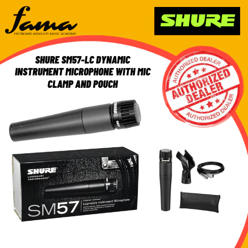 shure sm57 lc dynamic instrument microphone with mic clamp and pouch