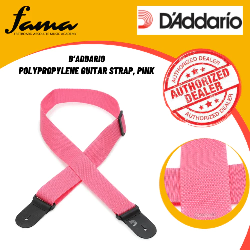 d’addario polypropylene guitar strap, pink