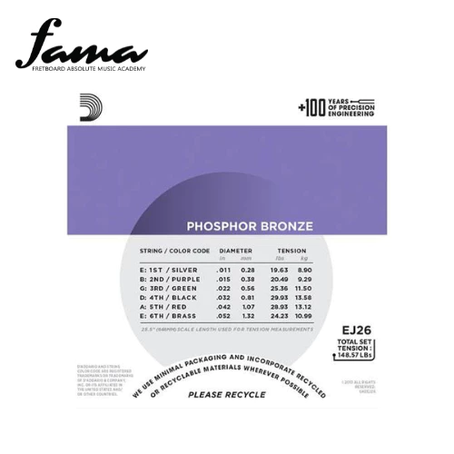 d'addario ej26 phosphor bronze acoustic strings, custom light, 11 52