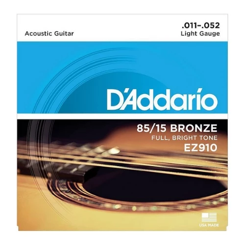 d'addario ez910 85/15 bronze acoustic guitar strings, light gauge, 11 52