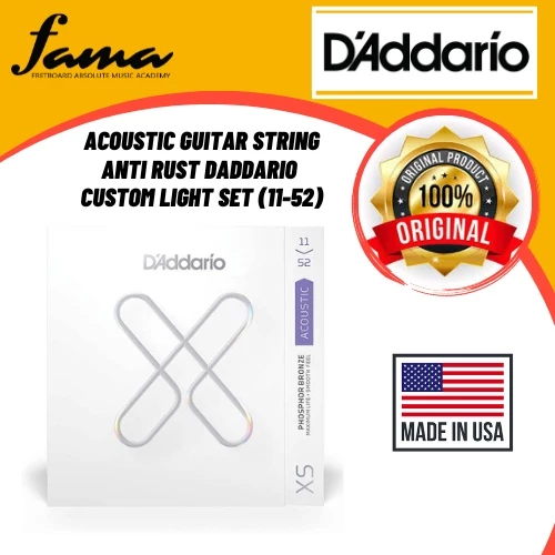 d'addario xsapb1152 acoustic guitar string anti rust daddario custom light set (11 52)