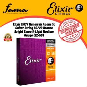 elixir 11077 nanoweb acoustic guitar string 80/20 bronze bright smooth light medium gauge (12 56)