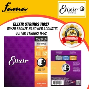elixir strings 11027 80/20 bronze nanoweb acoustic guitar strings 11 52 (elixir 11027)