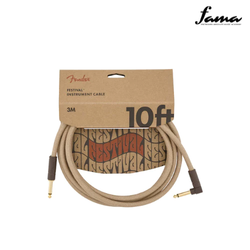 fender festival hemp angled instrument cable, 10ft, pure hemp, natural 2