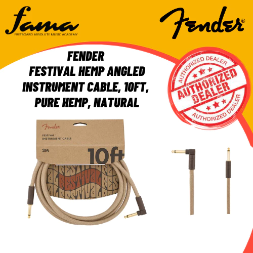 fender festival hemp angled instrument cable, 10ft, pure hemp, natural