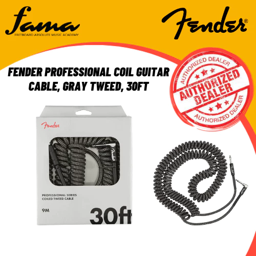 fender professional coil guitar cable, gray tweed, 30ft