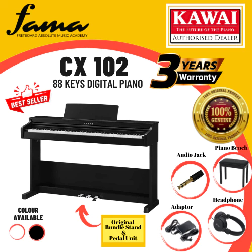 kawai cx102 88 key digital piano embossed black, white black