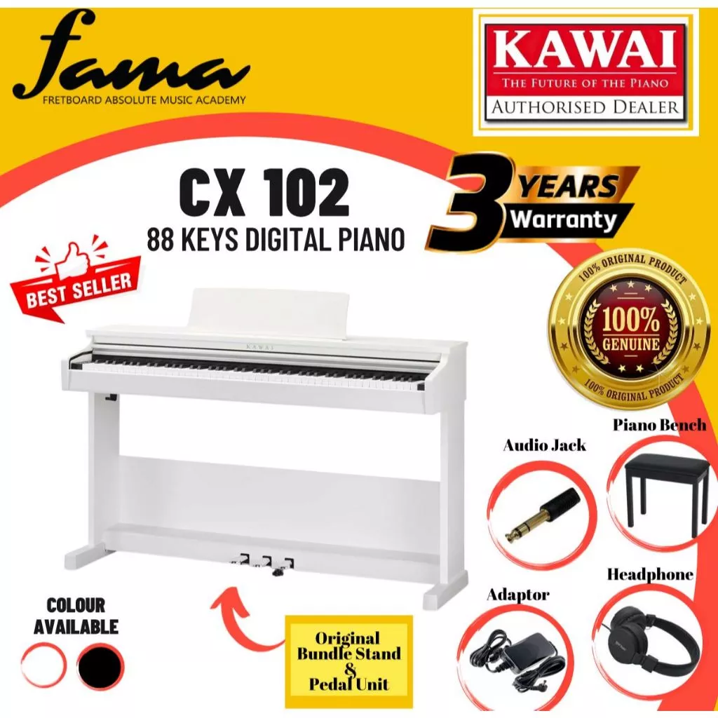 kawai cx102 88 key digital piano embossed black, white white