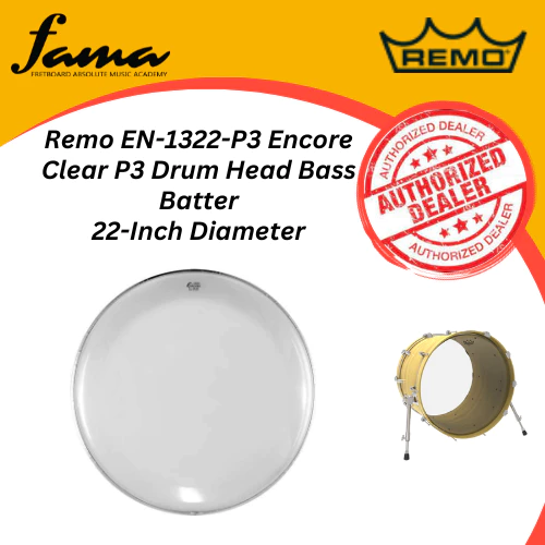 remo en 1322 p3 encore clear p3 drum head bass batter, 22 inch diameter drum skin kulit drum
