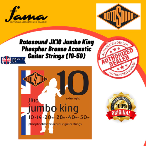 rotosound jumbo king phosphor bronze acoustic guitar strings set jk10