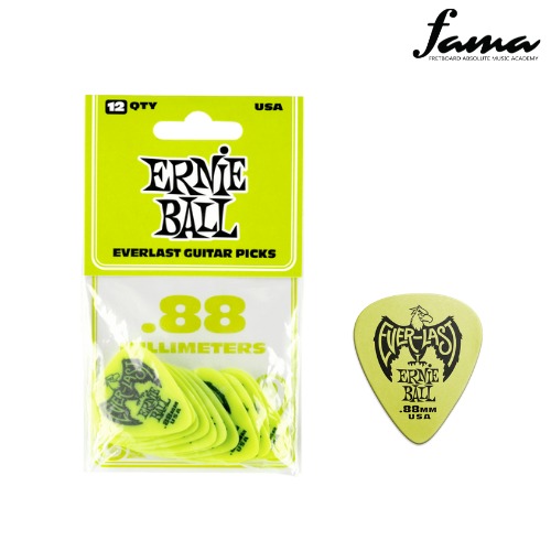 ernie ball .88 mm green everlast picks 12 pack pick electric guitar