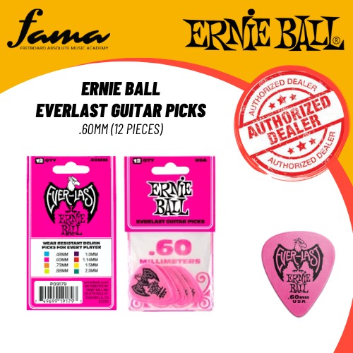 ernie ball .60 mm pink everlast picks 12 pack pick electric guitar