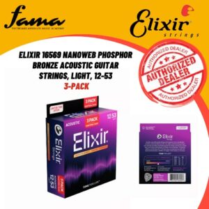 elixir 16569 nanoweb phosphor bronze acoustic guitar strings, light, 12 53, 3 pack