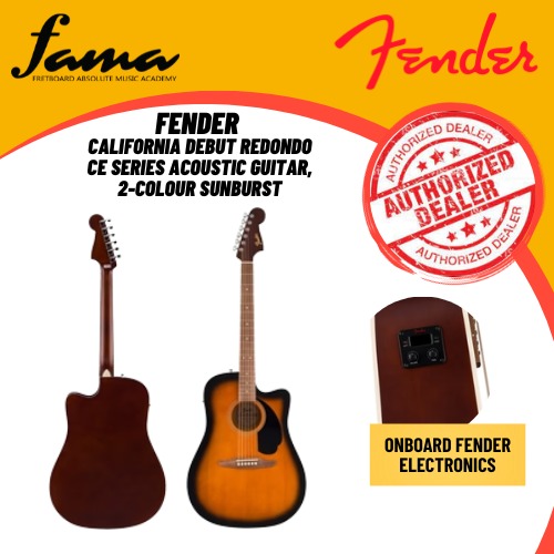 fender california debut redondo ce series acoustic guitar, 2 colour sunburst with pickup eq