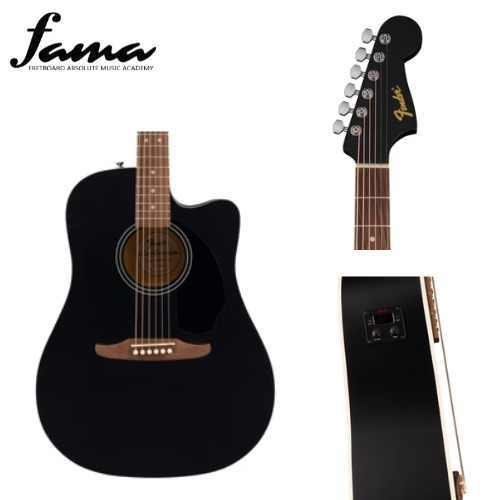 drawing from a storied legacy of reimagining the acoustic experience for daring and adventurous players, california series acoustics stand out as authentically different, undeniably timeless, and quintessentially fender®. the california debut™ redondo® ce features resilient laminate construction with a spruce top and sapele back and sides for satisfying tone, while a 25 ½” scale neck with a slim “c” shaped profile provides an effortless playing feel. the onboard fender electronics provide high quality output for live amplification, recording and effects, as well as a convenient onboard digital tuner. other noteworthy details include an oiled walnut fingerboard and bridge, sealed gear tuning machines for smooth and accurate tuning action, and a rich satin finish. an instantly recognizable fender design feature, the 6 in line headstock creates a straight string pull from the nut for optimal tuning machine performance, and places all tuners in a linear location for easy access. the tilt back design produces a consistent break angle on all strings for even response and string feel. specifications body shape: redondo™ top material: laminated spruce back & sides material: laminated basswood body finish: satin neck profile: "c" shape fretboard material: walnut fretboard radius: 12" (305 mm) scale length: 25.5" (64.77 cm) number of frets: 20 vintage tall fretboard inlays: white dot bridge: walnut pickguard: 1 ply black strings: phosphor bronze (.011–.050 gauges) tuning machines: die cast sealed hardware finish: chrome