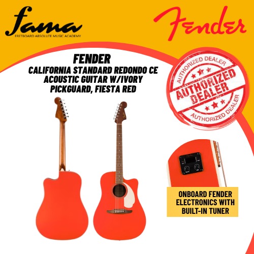 fender california standard redondo ce acoustic guitar w/ivory pickguard, fiesta red with pickup eq fender california standard redondo ce acoustic guitar w/ivory pickguard, fiesta red with pickup eq