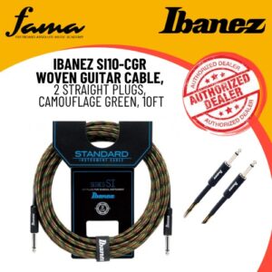 ibanez si10 cgr woven guitar cable, 2 straight plugs, camouflage green, 10ft