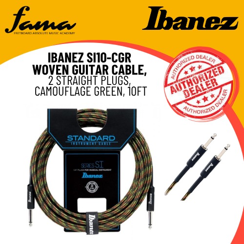 ibanez si10 cgr woven guitar cable, 2 straight plugs, camouflage green, 10ft ibanez si10 cgr woven guitar cable, 2 straight plugs, camouflage green, 10ft