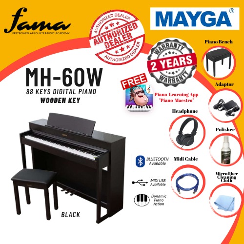 mayga mh 60w 88 key wooden key digital piano – black, white, brown mayga mh 60w 88 key wooden key digital piano – black, white, brown