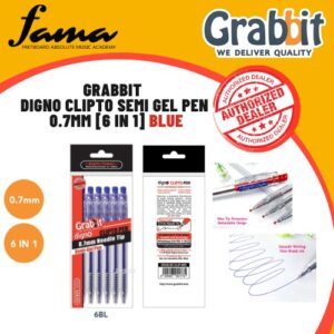 grabbit digno clipto semi gel pen 0.7mm [6 in 1] blue writting smooth