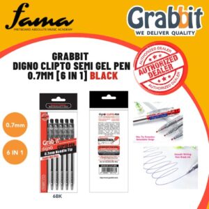 grabbit digno clipto semi gel pen 0.7mm [6 in 1] black writting smooth
