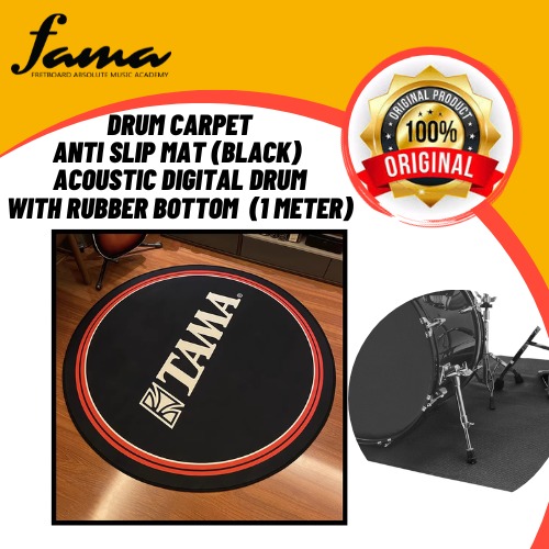 tama zildjian drum carpet round rug for acoustic digital drum with rubber bottom anti slip mat (black)