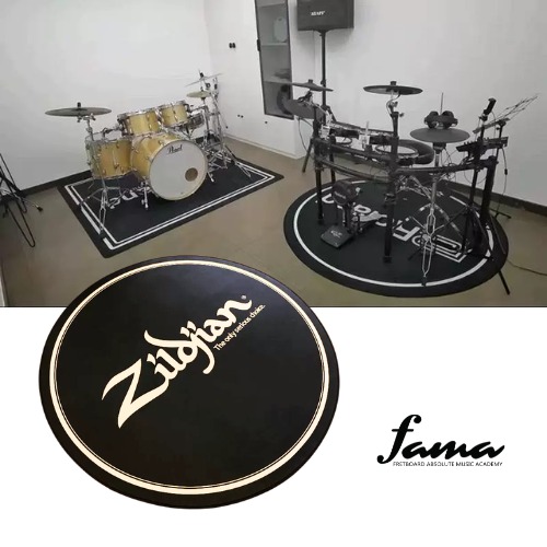 tama zildjian drum carpet round rug for acoustic digital drum with rubber bottom anti slip mat (black)