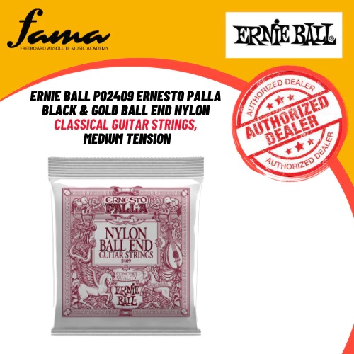 ernie ball p02409 ernesto palla black & gold ball end nylon classical guitar strings, medium tension ernie ball p02409 ernesto palla black & gold ball end nylon classical guitar strings, medium tension