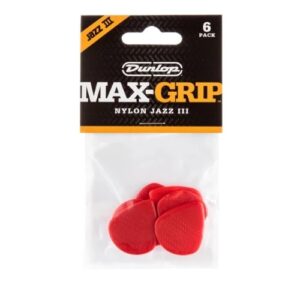 JIm Dunlop 471P3N Nylon Guitar Picks, Max-Grip Jazz III Red 1.38mm (6 pcs/ pack) auto draft